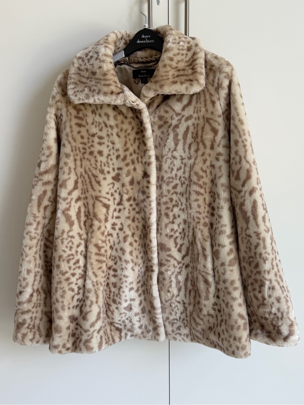 Dennis by Dennis Basso Faux Fur Animal Print Jacket Coat Women’s Medium Beige - Picture 2 of 14
